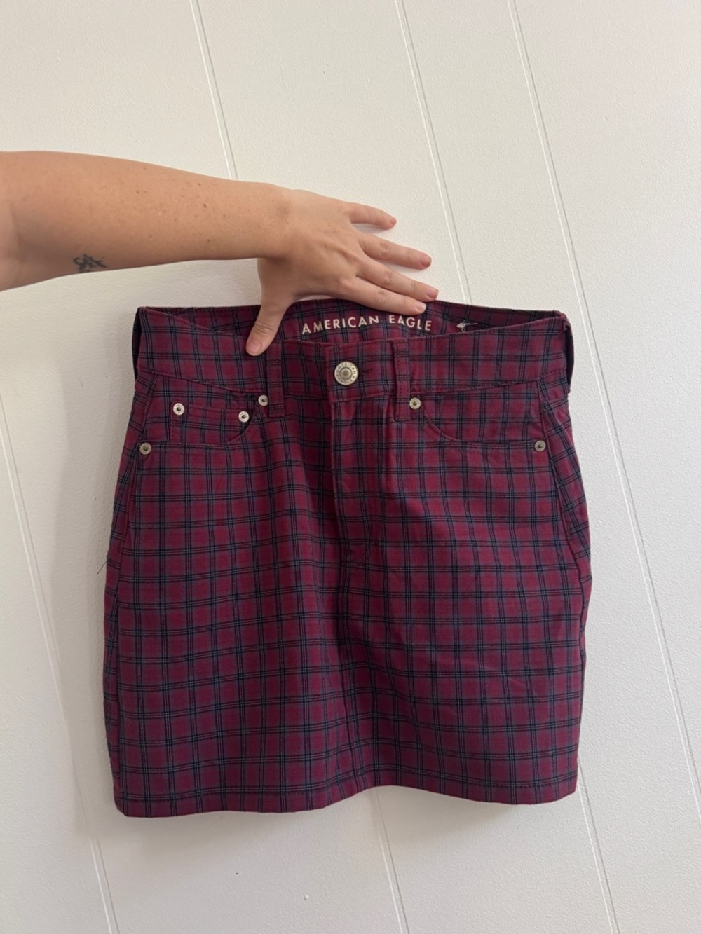 American Eagle Outfitters Wine Plaid Mini Skirt